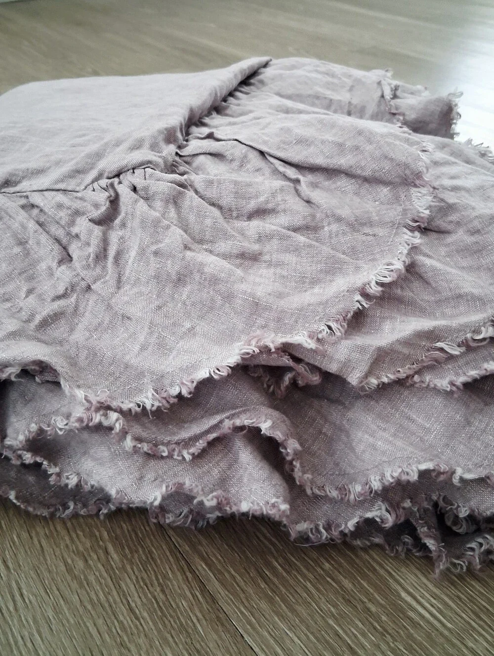 Pottery Barn Belgian Flax Linen Fringe Ruffle Duvet Cover In Lavender